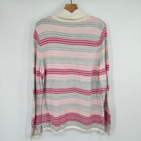 Talbots size XL Striped Knit cowl neck Sweater Pink Gray Women's cotton blend - Picture 9 of 9